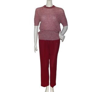 Vintage Pants/Top Outfit, S, Red Knit Top, Poly Pants, 2 piece, Elastic Waist